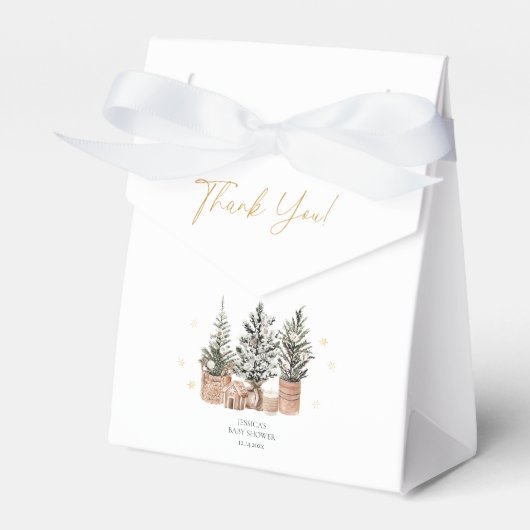 冬の素朴クリスマスツリーベビーシャワー フェイバーボックス (正面サイド)