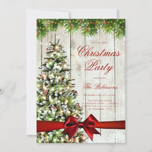 冬の素朴クリスマスツリー招待状プログラムメニュー 招待状 (正面)