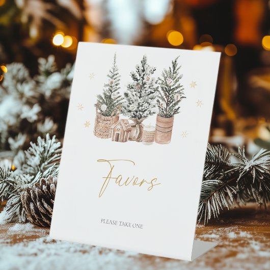 冬の素朴クリスマスツリー 台座サイン
