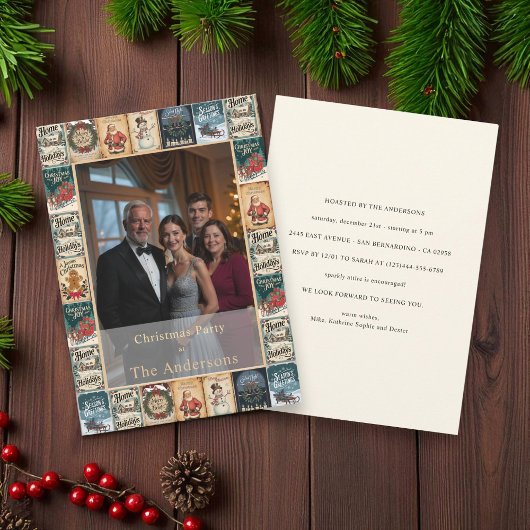 冬の素朴クリスマスフォトパーティの招待状 招待状