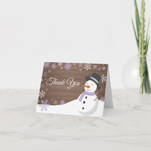 冬の素朴クリスマス雪だるま紫 サンキューカード (正面)