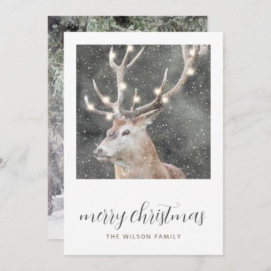 冬の素朴スタッグストリングライトクリスマスカード 招待状 (正面/裏面)