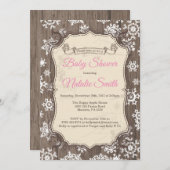 冬の素朴スノーフレークの女の子ベビースシャワー 招待状 (正面/裏面)