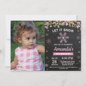 冬の素朴スノーフレークピンク金ゴールドガール誕生日 招待状 (正面)