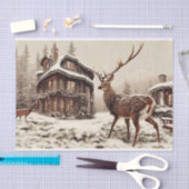 冬の素朴デコパージュに鹿を置く 薄葉紙 (クラフト)