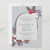 冬の素朴フローラアーチ型リハーサルディナー 招待状 (正面)