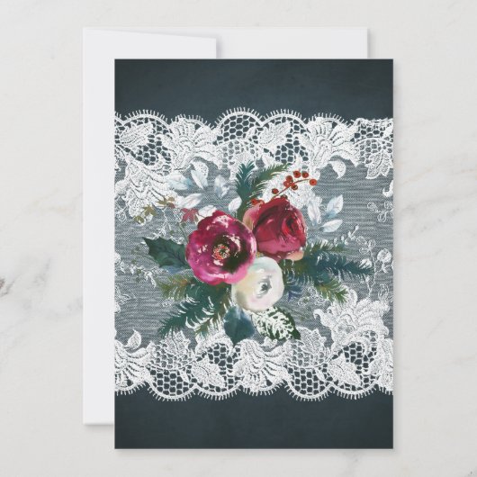 冬の素朴フローラエレガントカップルのシャワー 招待状 (裏面)