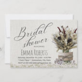 冬の素朴フローラジャールリネンブライダルシャワー 招待状 (正面)