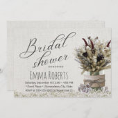 冬の素朴フローラジャールリネンブライダルシャワー 招待状 (正面/裏面)