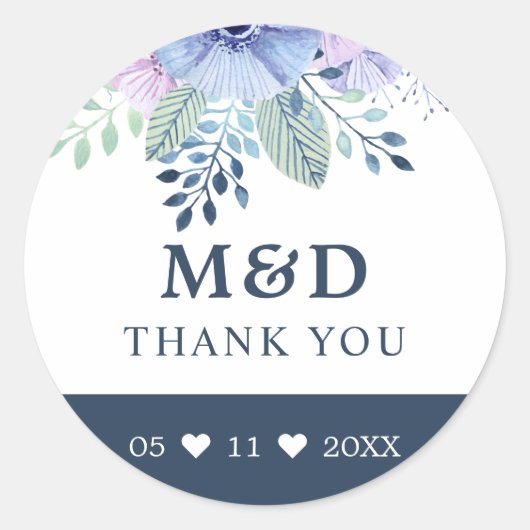 冬の素朴フローラネイビーありがとうご結婚ざう ラウンドシール (正面)