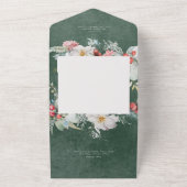 冬の素朴フローラパインエメラルドノディナー オールインワン招待状 (外側)