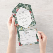 冬の素朴フローラパインエメラルドノディナー オールインワン招待状 (貼ってはがせる)