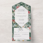 冬の素朴フローラパインエメラルドノディナー オールインワン招待状 (内側)