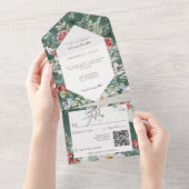 冬の素朴フローラパインエメラルドQRコード オールインワン招待状 (貼ってはがせる)