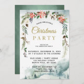 冬の素朴フローラフォレストのクリスマスパーティー 招待状 (正面/裏面)