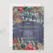 冬の素朴フローラブライダルシャワー | ネイビーウッド 招待状 (正面)