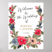 冬の素朴フローラ水の色の結婚歓迎 ポスター (正面)