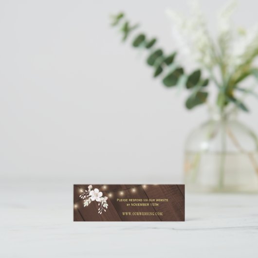 冬の素朴フローラ結婚のWebサイトRSVPの挿入 スキニー名刺 (スタンド正面)