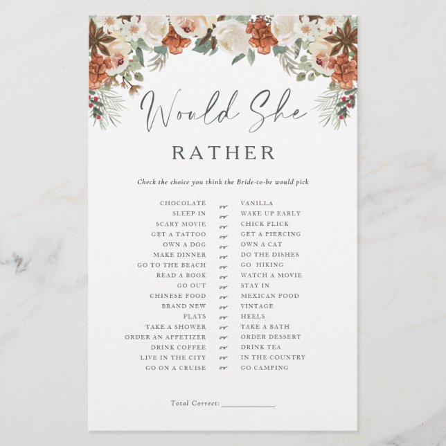 冬の素朴ブライダルシャワーは彼女の方が好い (正面)