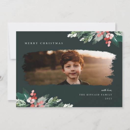 冬の素朴ベリーの緑の写真 シーズンカード (正面)