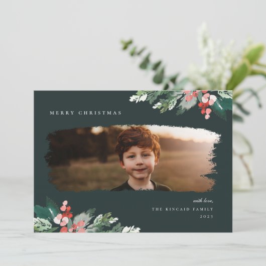 冬の素朴ベリーの緑の写真 シーズンカード (スタンド正面)