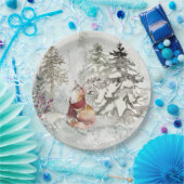 冬の素朴ホリデースノーシーンとキツネ ペーパープレート (パーティー)