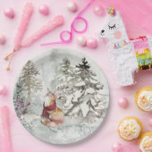 冬の素朴ホリデースノーシーンとキツネ ペーパープレート (パーティー)