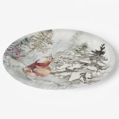 冬の素朴ホリデースノーシーンとキツネ ペーパープレート (アングル)