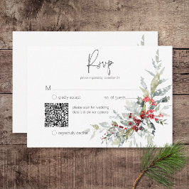 冬の素朴ホリーベリーと雪の結婚QRコード 出欠カード