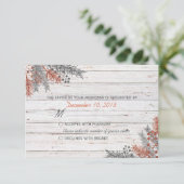 冬の素朴ホワイトウォッシュウッドウェディングRSVP 出欠カード (スタンド正面)