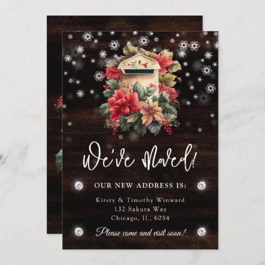 冬の素朴メールボックス引っ越しましたニューホーム 案内状 (正面/裏面)