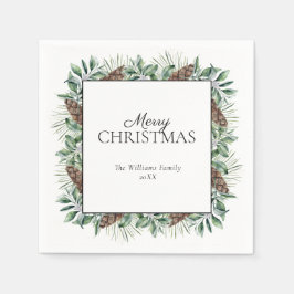 冬の素朴モミのコーンのメリークリスマス スタンダードカクテルナプキン