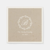 冬の素朴リースファミリー名クリスマスパーティー スタンダードカクテルナプキン (正面)