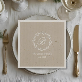 冬の素朴リースファミリー名クリスマスパーティー スタンダードカクテルナプキン