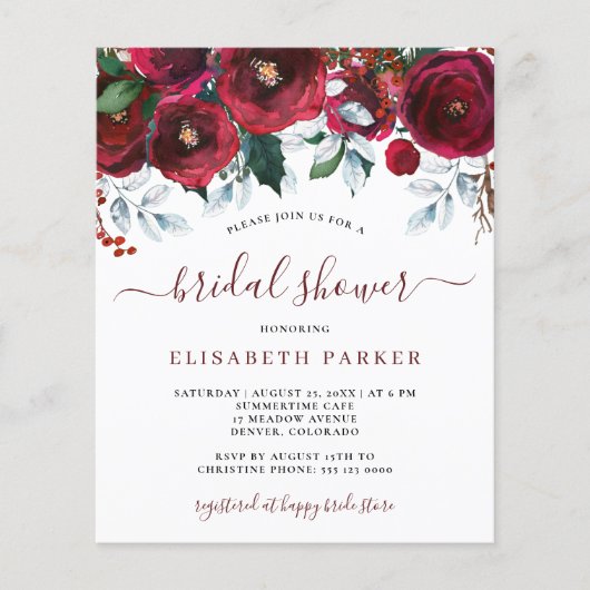 冬の素朴予算のシャワー招待状 (正面)