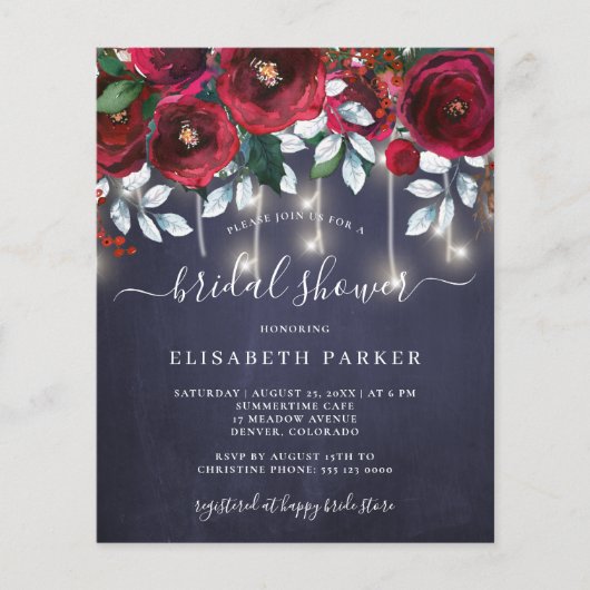 冬の素朴予算のシャワー招待状 (正面)