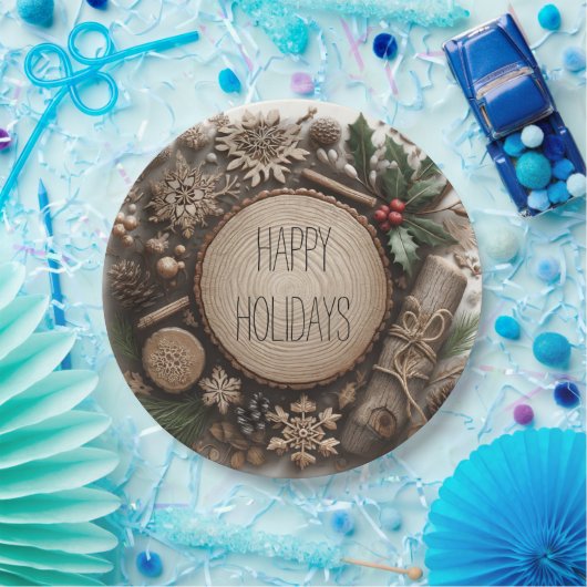 冬の素朴休日の国クリスマス ペーパープレート (パーティー)