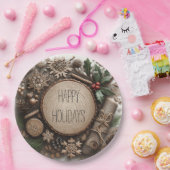 冬の素朴休日の国クリスマス ペーパープレート (パーティー)