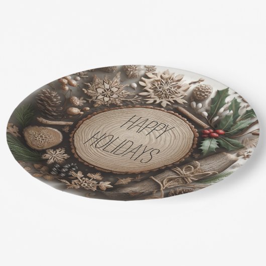 冬の素朴休日の国クリスマス ペーパープレート (アングル)