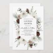 冬の素朴休日カップルのシャワー 招待状 (正面/裏面)