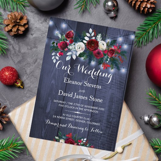 冬の素朴光が燃えるフローラ結婚の光 招待状