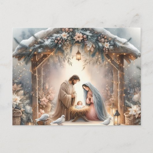 冬の素朴出生カード付き花模様シーン シーズンポストカード (正面)