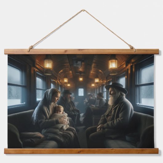 冬の素朴列車の旅 – ヴィンテージ郷愁 吊り下げ型タペストリー (正面)