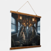 冬の素朴列車の旅 – ヴィンテージ郷愁 吊り下げ型タペストリー (傾斜あり)