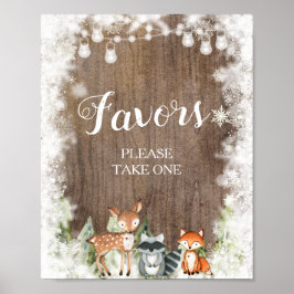 冬の素朴動物の森の赤ちゃんシャワーの好意 ポスター