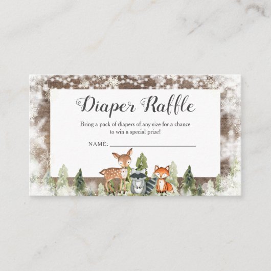 冬の素朴動物ウッドランドおむつラッフル エンクロージャーカード (正面)