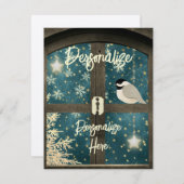 冬の素朴客室の窓の星の雪の結晶 エンクロージャーカード (正面/裏面)