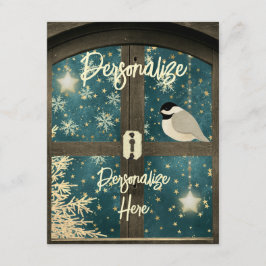 冬の素朴客室の窓の星の雪の結晶 エンクロージャーカード