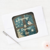 冬の素朴客室の窓の星の雪の結晶 スクエアシール (封筒)