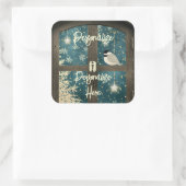 冬の素朴客室の窓の星の雪の結晶 スクエアシール (バッグ)